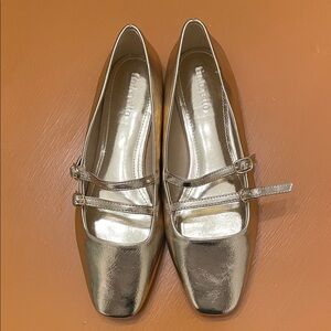 Gold square toe flats